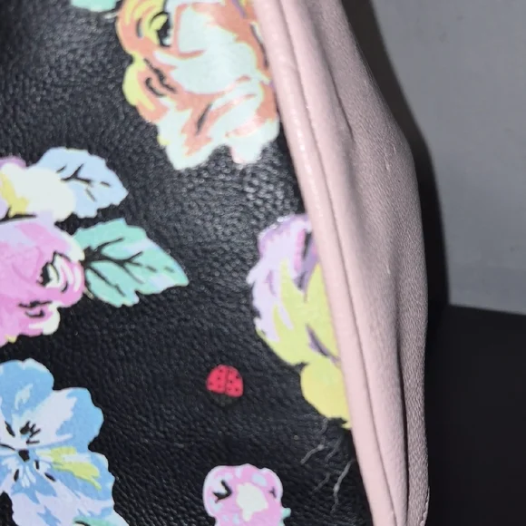 Betsey Johnson Black Floral Satchel with Pink Handles & Bow - Picture 5 of 9